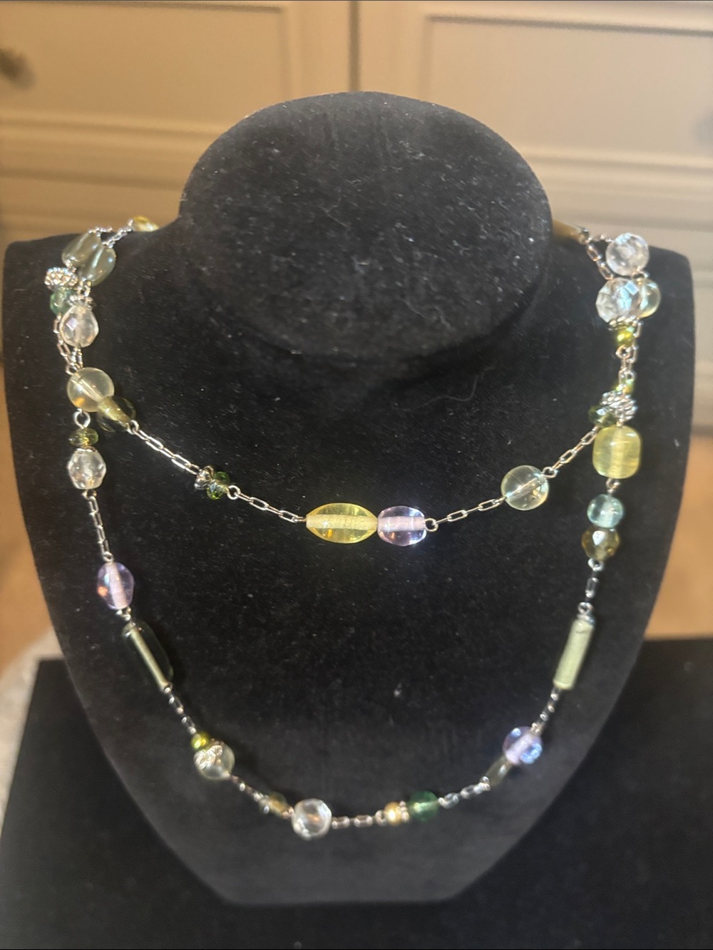 Lia Sophia single strand, Multi-Color Glass Beaded silvertone necklace